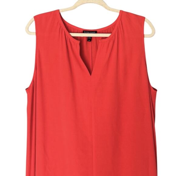 Eileen Fisher Crepe Midi Shift Dress Women's Med Coral Orange Flowy Sleeveless - Picture 2 of 6